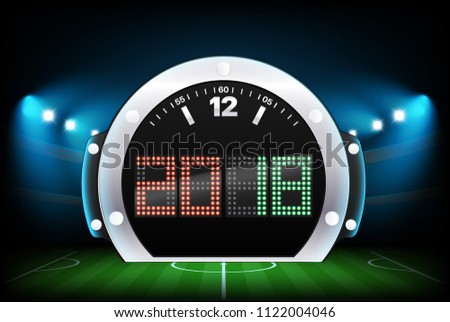 Digital scoreboard with stadium background. 2018. Vector illustration
