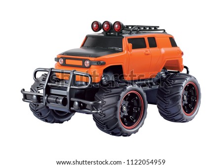 isolated plastic toy car Royalty-Free Stock Photo #1122054959
