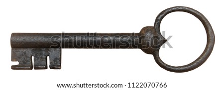 Old rusty door key isolated on white. Royalty-Free Stock Photo #1122070766