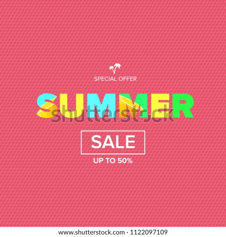 vector summer sale modern design template banner or poster. Summer sale label with typographic text on pink background