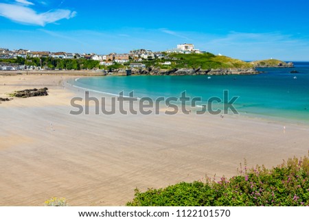 Stunning blue sky overlooking Great Western Beach Newquay Cornwall England UK Europe