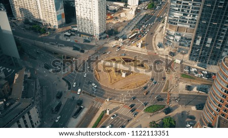 Aerial shot of busy city road intersection
