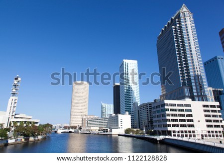 The view of Hillsborough River next to Tampa's downtown district (Florida).