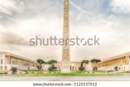 Defocused background in the EUR district, Rome, Italy. Intentionally blurred post production for bokeh effect