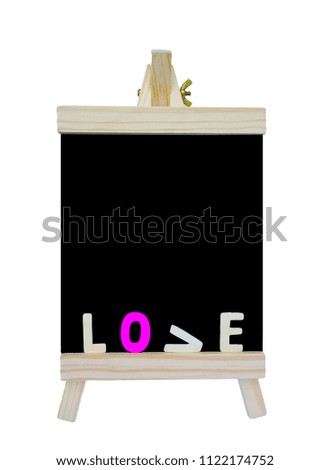Black board with colorful wording love on white background