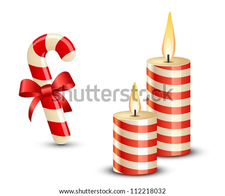 Christmas Candy Cane and Candles. Vector illustration
