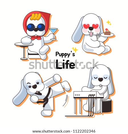 Cute puppy daily  set with his everyday activities in colorful character