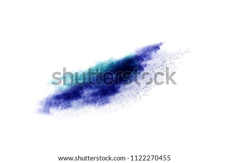  Abstract art powder paint on white background. Movement abstract frozen dust explosion multicolored on white background. Stop the movement of colored powder on white background. 