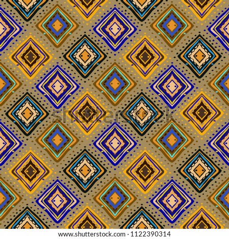 Ethnic seamless pattern. Tribal art boho print. Abstract tiled geometric background texture. Paint spots