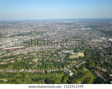 Aerial drone image of Wimbledon, South London England on a bright sunny day.