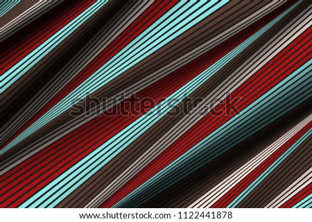 Distorted Striped Surface. Wavy Lines and Gradient Mesh. Trendy Abstract Background. Futuristic Template with Effect of Volume and Movement. Flow. Wavy 3D Abstraction with Distortion of Vector Lines.