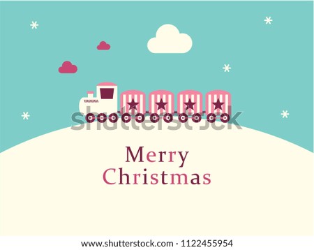 cute train merry christmas greeting card vector. cute train cartoon christmas card.