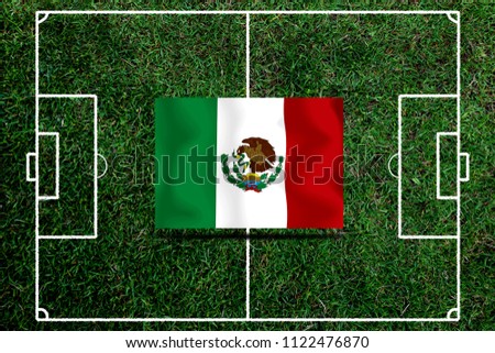 Mexico flag and soccer ball.
Concept sport.