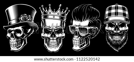 Set of vintage skulls on dark background.  Royalty-Free Stock Photo #1122520142