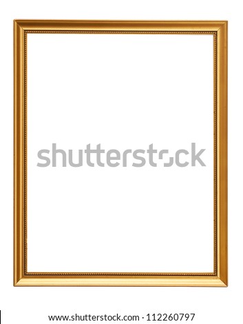 Gold vintage frame. Elegant vintage gold/gilded picture frame with beading. Isolated on white. Royalty-Free Stock Photo #112260797