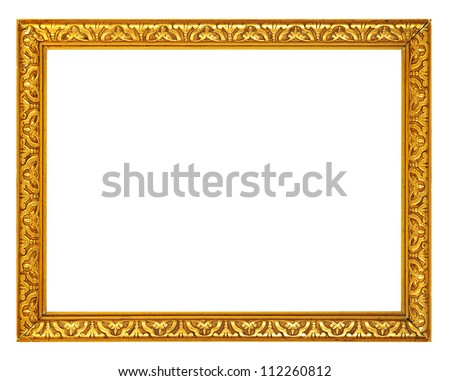 Gold frame. Gold/gilded arts and crafts pattern picture frame. Isolated on white