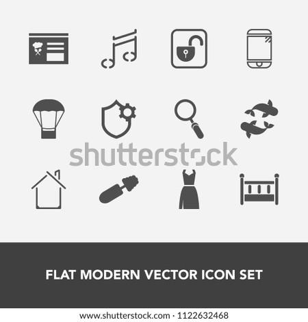 Modern, simple vector icon set with lock, protection, technology, white, balloon, child, note, menu, button, brush, sea, female, mascara, internet, makeup, sound, zoom, open, unlock, air, hot icons