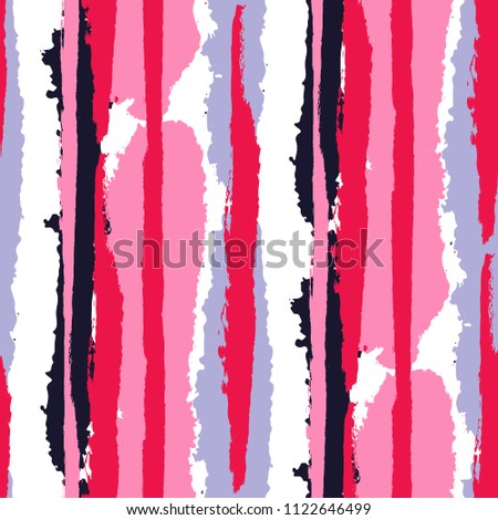 Seamless Grunge Stripes. Painted Lines. Texture with Vertical Brush Strokes. Scribbled Grunge Motif for Sportswear, Fabric, Wallpaper. Retro Vector Background
