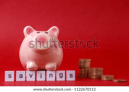 Piggy bank and savings text