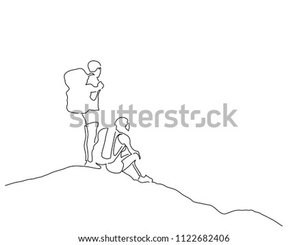 Couple of mountaineers line drawing, vector illustration design. Outdoor sports collection.