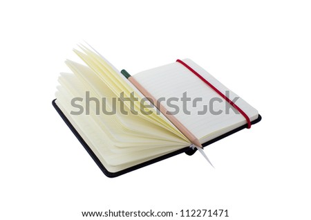 Small black notebook with blank cover. Isolated on white.