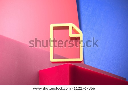 Golden File Icon on the Blue and Pink Geometric Background. 3D Illustration of Gold Document, Extension, File, Format, Paper Icon Set With Color Boxes on Pink Background.