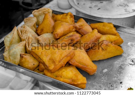 Indian Bread pakode and samose on sale Royalty-Free Stock Photo #1122773045