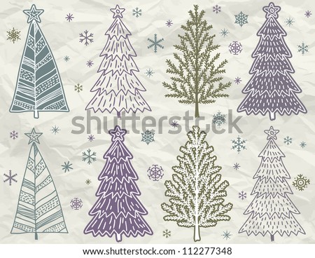 christmas trees  on beije crumple background