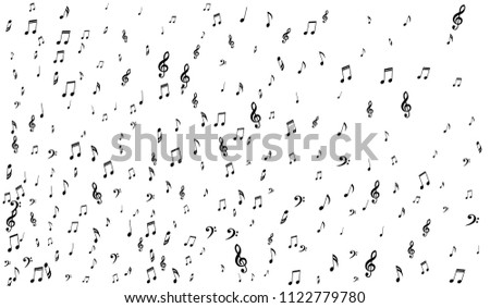 Black Musical Symbols on White Background. Light Vector Background with Notes, Bass and Treble Clefs