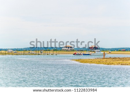 Marshes and oyster farms on the Ile aux Oiseaux near Arcachon, France
