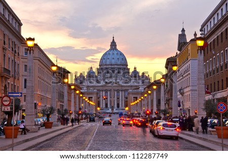 Front View of Saint Peter's Basilica,Vatican Royalty-Free Stock Photo #112287749
