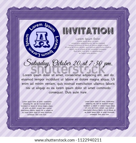 Violet Vintage invitation template. Lovely design. With background. Vector illustration. 