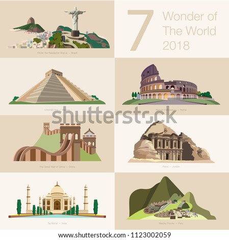 Seven wonders of the world. Royalty-Free Stock Photo #1123002059