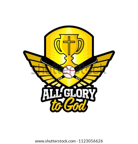 Athletic Christian logo. Gold shield, goblet, wings and baseball. Emblem for competition, ministry, conference, camp, seminar, etc.
