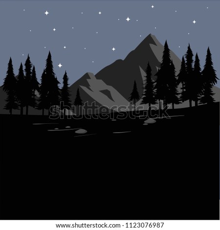 Mountain and forest in night