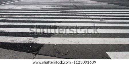 Crosswalk. Big zebra on a big intersection for crossing the road. Black and white crosswalk . Crossway. Crosswalk background texture. Zebra pattern. 