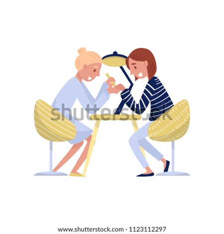 Beautiful girl getting a manicure at a beauty salon vector Illustration on a white background