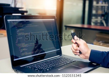 Developing programming and coding technologies on desk white, Website design, Programmer working in a software develop company office,Data processing center