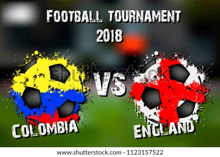 Soccer game Colombia vs England. Football tournament match 2018. Vector illustration