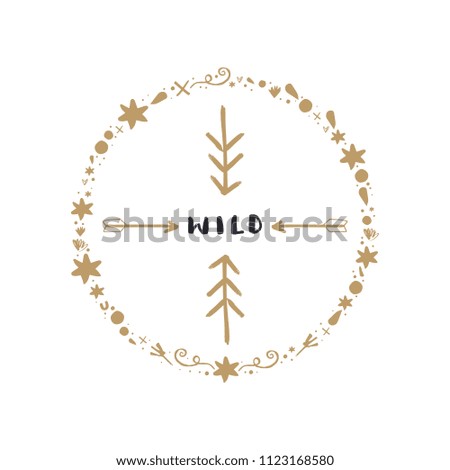 Wild sign and frame template. Decor elements for postcards, cards, posters, souvenirs and more. Vector, clipart, isolated.