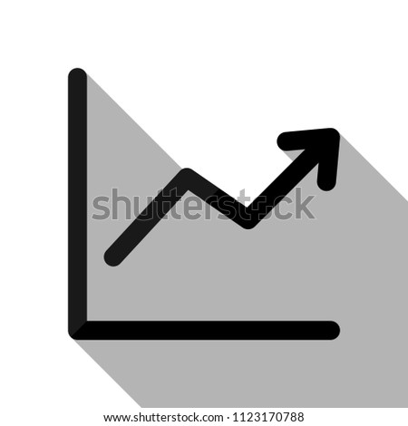 Finance grapgic, grow. Black object with long shadow on white background