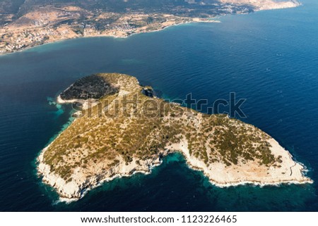 Aerial view of an island from south aegean shorelines.