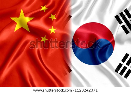 Flag China South Korea silk