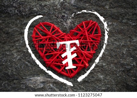 Love of money. Mongolia Tugrik symbol on a red heart. Love theme