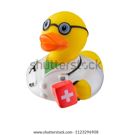 Rubber duck doctor isolated on white background