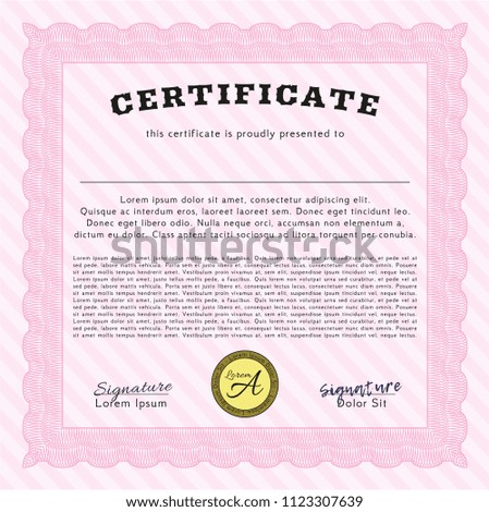 Pink Certificate of achievement template. With background. Perfect design. Customizable, Easy to edit and change colors. 