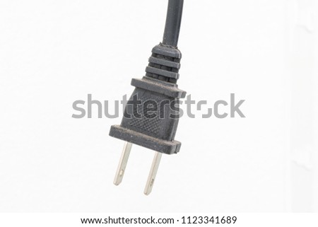 black electric plug cable on white background isolated horizontal photo for decorating the edges