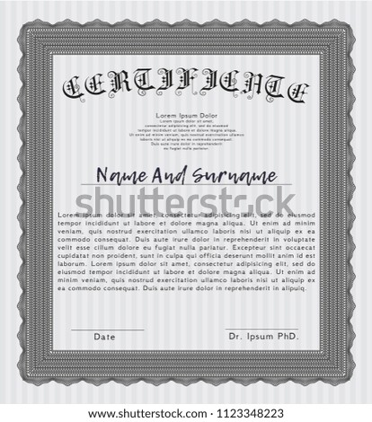 Grey Certificate template. Money Pattern. With guilloche pattern. Vector illustration. 