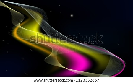 abstract background waves in space on dark background, bright lights