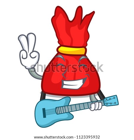 With guitar wrapper candy mascot cartoon
